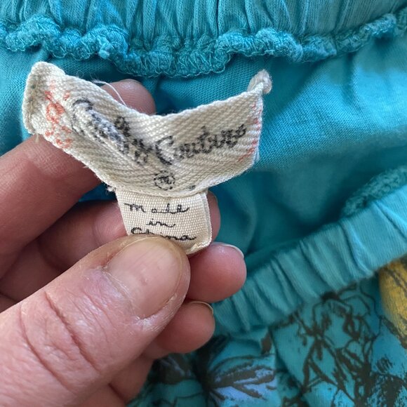 CRAFTY COUTURE Turquoise Floral Y2K Smocked waist Strapless TANK Shirt *X-SMALL* - Picture 5 of 5